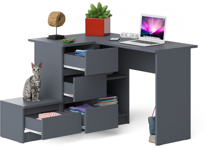 Мори Стол компьютерный МС-16 левый + Тумба ТМП400.1, цвет графит, ШхГхВ 164,8х84,9х76,6 см., выдвижные ящики слева, НЕ универсальная сборка