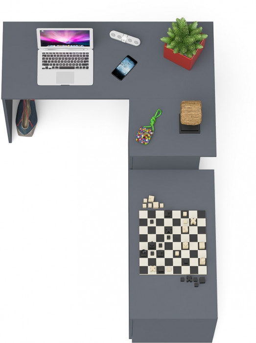 Мори Стол компьютерный МС-16 правый + Тумба МА900.1, цвет графит, ШхГхВ 214,8х84,9х76,6 см., выдвижные ящики справа, НЕ универсальная сборка