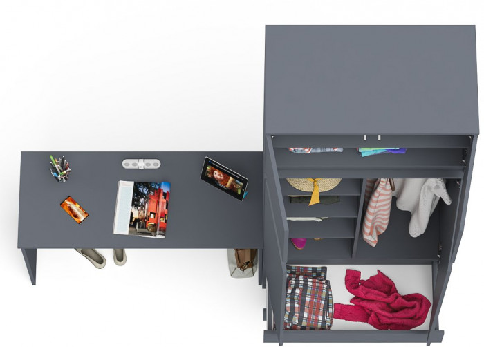 Мори Стол письменный МСП1200.1 + Шкаф МШ900.1 + Антресоль МА900.1, цвет графит, ШхГхВ 210,8х50,4х234,2 см., универсальная сборка