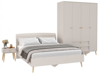 Афина Спальня Кровать 1600 + Шкаф 4-х дверный + Тумба, кашемир серый