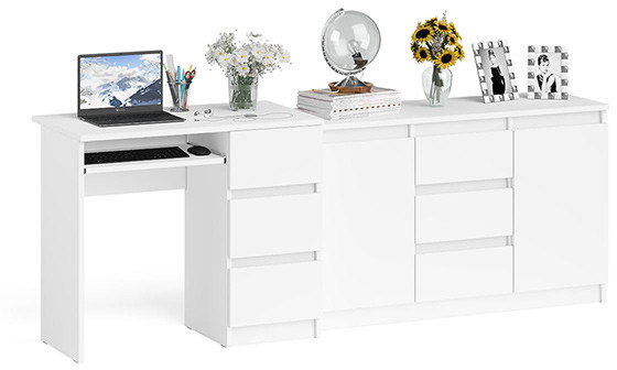 Мори компьютерный стол МС-6 правый + Комод МК1200.3, белый