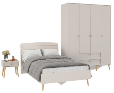Афина Спальня Кровать 1200 + Шкаф 4-х дверный + Тумба, цвет кашемир серый, 123,6х210,2х95,7 + 160х56,3х220 + 45х37х45 см., 1200х2000, б/м, осн. есть