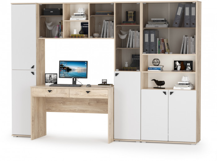 КР100 Бостон № 33, цвет дуб эндгрейн элегантный/фасады МДФ милк рикамо софт, 13.154+12.69+10.51+13.155+13.156, ШхГхВ 269,2х57,2х194,4 см., ун. сборка