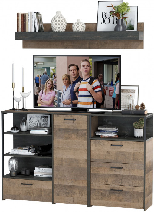 Трувор Гостиная 004, цвет дуб гранж песочный/интра, ШхГхВ 175х37х195 см., универсальная сборка