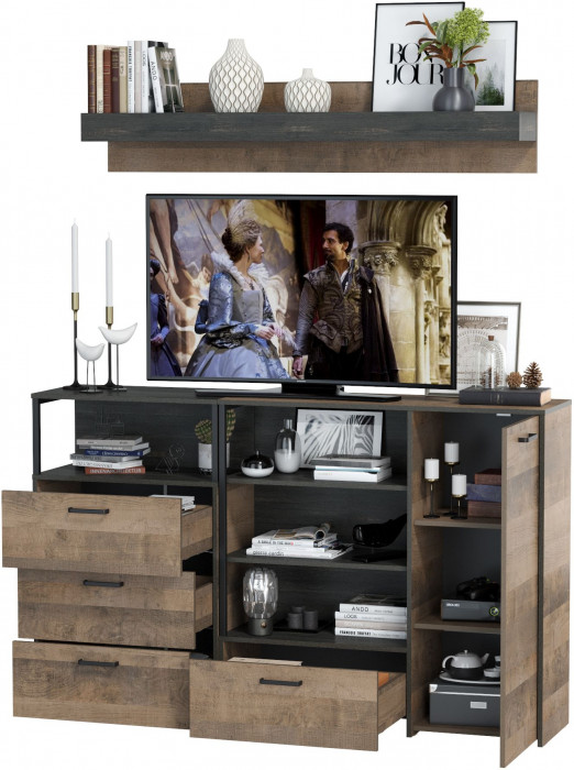 Трувор Гостиная 004, цвет дуб гранж песочный/интра, ШхГхВ 175х37х195 см., универсальная сборка