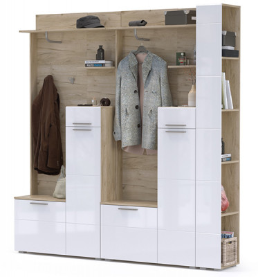 Лайн Прихожая № 07, цвет дуб крафт серый/фасады МДФ белый глянец, ШхГхВ 201,6х35,1х210 см., НЕ универсальная сборка