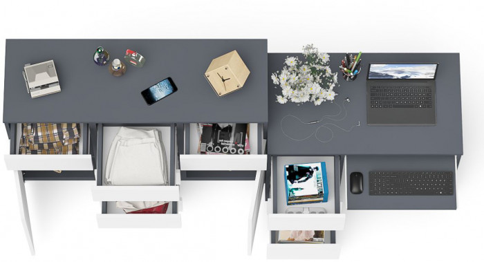 Мори компьютерный стол МС-6 левый + Комод МК1200.4, графит/белый