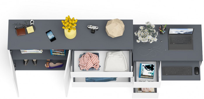 Мори Стол компьютерный МС-6 левый + Комод МК1600.1, цвет графит/белый, ШхГхВ 250,4х50х94 см., выдвижные ящики слева, НЕ универсальная сборка