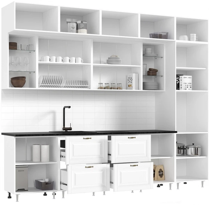 Кухня Престиж 3,0м Компановка №2 Белый/Браш Вайт/Прайм жемчуг