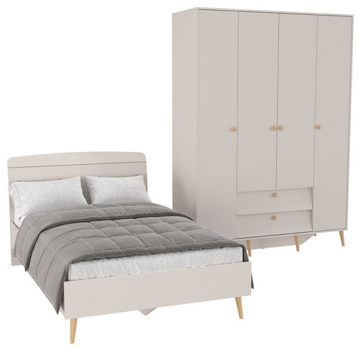 Афина Спальня Кровать 1200 + Шкаф 4-х дверный, цвет кашемир серый, ШхГхВ 123,6х210,2х95,7 + 160х56,3х220 см., сп.м. 1200х2000 мм., б/м, осн. есть