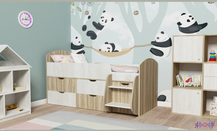 Кровать-чердак Малыш 7 (Винтерберг/Дуб молочный)