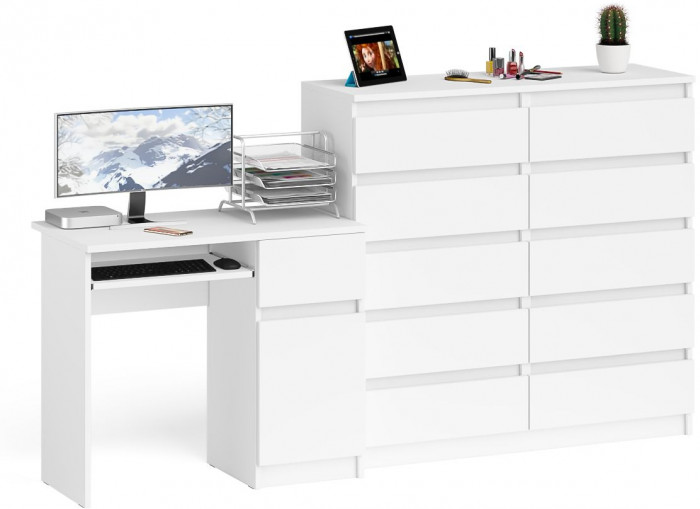 Мори Стол компьютерный МС-1 правый + Комод МК1200.10, цвет белый, ШхГхВ 210,4х50х115 см., выдвижной ящик справа, НЕ универсальная сборка