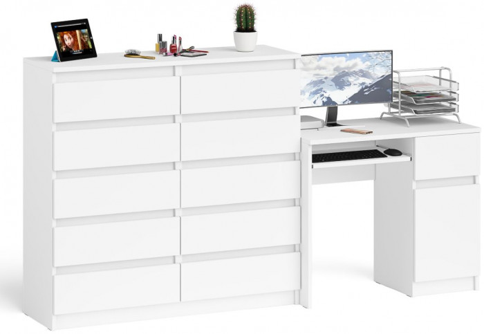 Мори Стол компьютерный МС-1 правый + Комод МК1200.10, цвет белый, ШхГхВ 210,4х50х115 см., выдвижной ящик справа, НЕ универсальная сборка