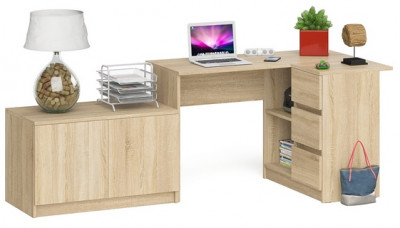 Мори Стол компьютерный МС-16 правый + Тумба МА900.1, цвет дуб сонома, ШхГхВ 214,8х84,9х76,6 см., выдвижные ящики справа, НЕ универсальная сборка