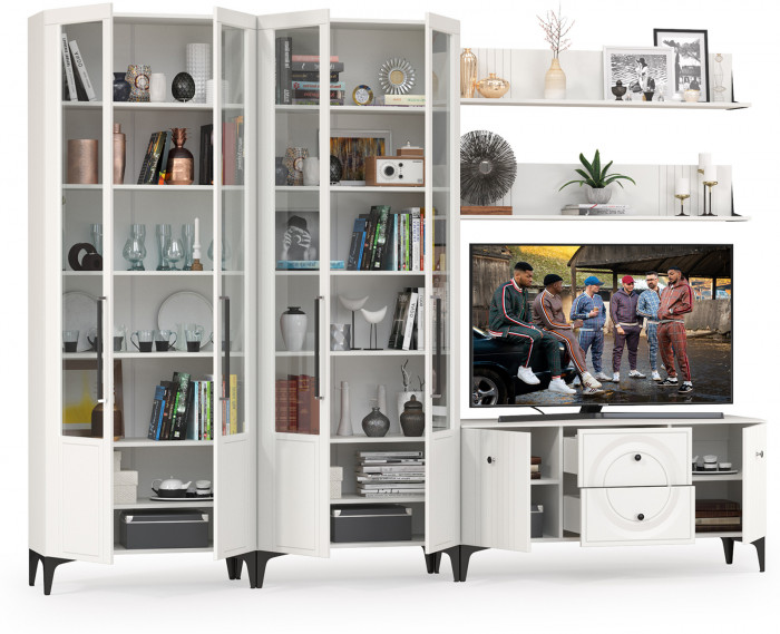 Валенсия Гостиная № 075, ЛДСП белый шагрень/МДФ белый шагрень