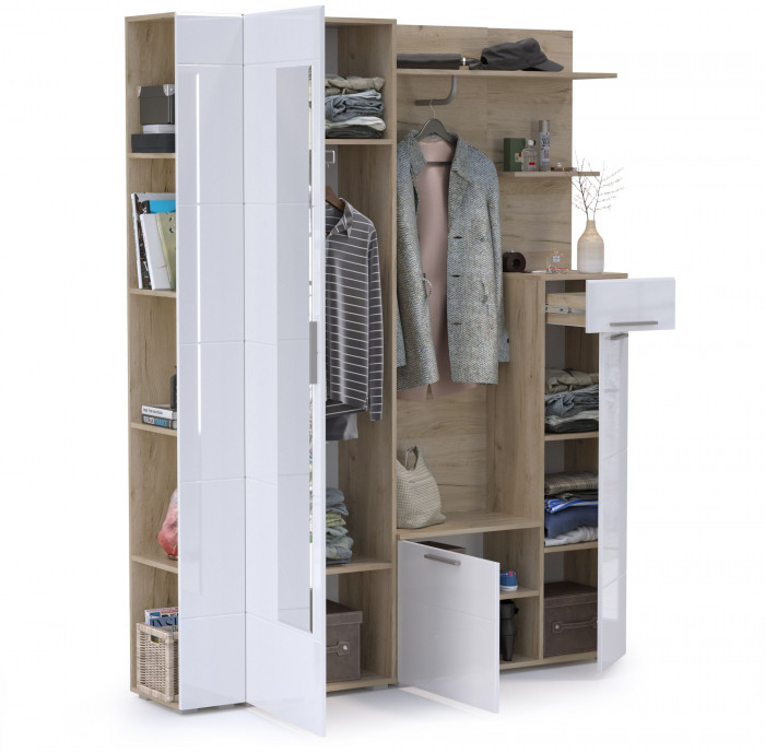 Лайн Прихожая № 08, цвет дуб крафт серый/фасады МДФ белый глянец, ШхГхВ 166,8х35,1х210 см., НЕ универсальная сборка