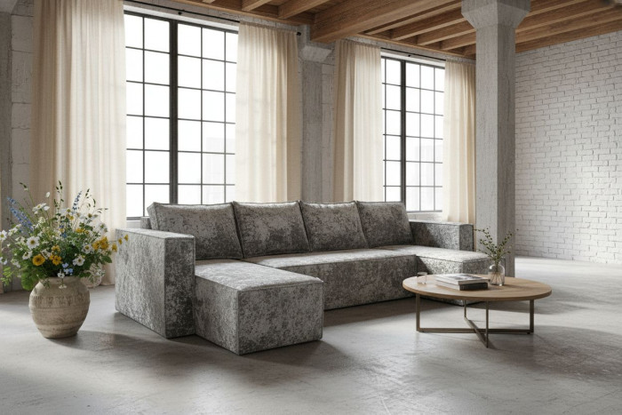 Диван-кровать Лофт Люкс Плюш П-образный с 2 отоманками, еврокнижка, 145х270, серый