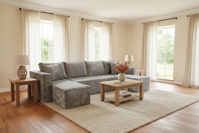 Диван-кровать Лофт Люкс Плюш П-образный с 2 отоманками, еврокнижка, 145х270, серый