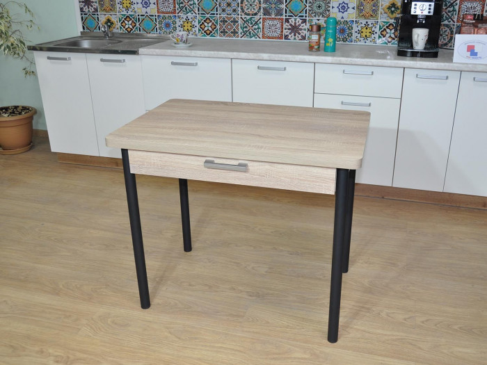 Симпл стол обеденный раскладной с ящиком / Дуб сонома/черный