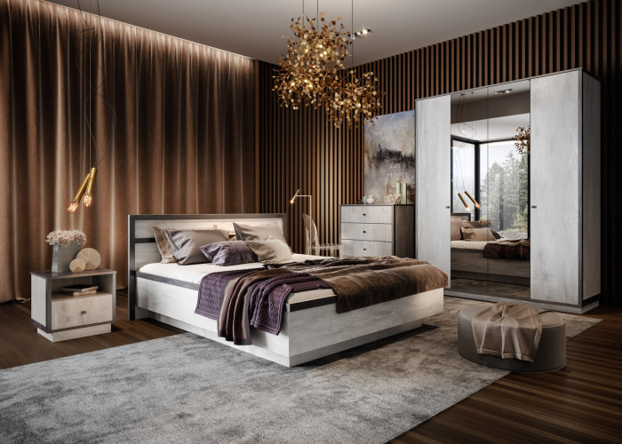 Комод 4 ящика "Тиффани" - Бетон пайн светлый/Дуб шале графит