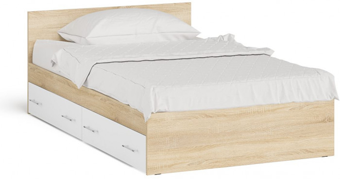 Мори Кровать с ящиками 1200, цвет дуб сонома/белый, ШхГхВ 123,5х203,5х70 см., сп.м. 1200х2000 мм., без матраса, основание есть