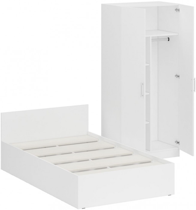 Кровать 1200 + Шкаф 2-х створчатый Стандарт, цвет белый, ШхГхВ 123,5х203,5х70 + 90х52х200 см., сп.м. 1200х2000 мм., без матраса, основание есть