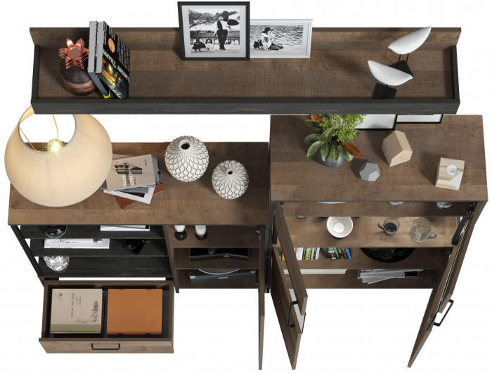 Трувор Гостиная 006, цвет дуб гранж песочный/интра, ШхГхВ 194,8х37х195 см., универсальная сборка