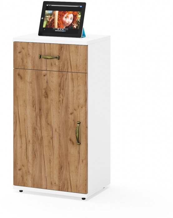 Лидер-8 Модуль Тумба МД 3.15, цвет белый шагрень/крафт золото, ШхГхВ 40х30х75 см., универсальная сборка (выдвижной ящик и дверка)