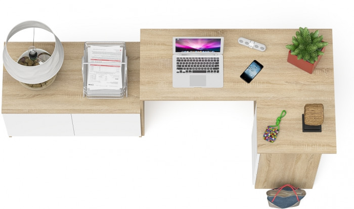 Мори Стол компьютерный МС-16 правый + Тумба МА900.1, цвет дуб сонома/белый, ШхГхВ 214,8х84,9х76,6 см., выдвижные ящики справа, НЕ универс. сборка