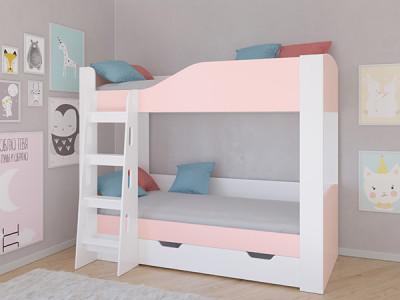 Кровать двухъярусная АСТРА 2  Белый/Розовый с ящиком
