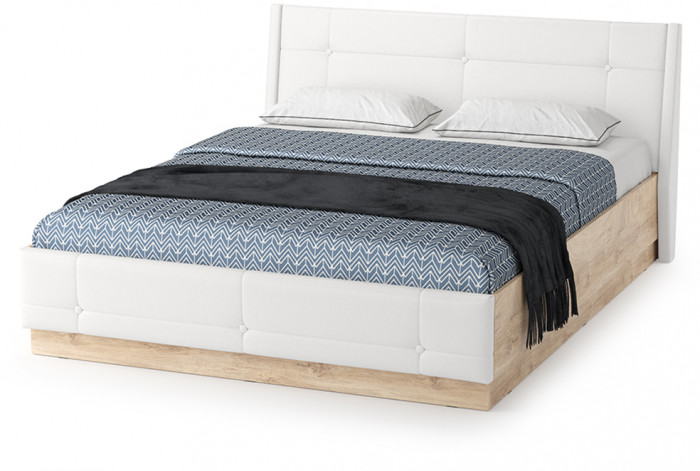 Муссон Спальня № 04, цвет белый/дуб эндгрейн элегантный/искусственная кожа белая, подъёмный ортопед, сп. м. 1600х2000 мм., б/м