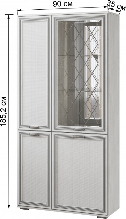 Ливорно Шкаф с полками и витриной ЛШ-6 ясень анкор светлый патина серебро