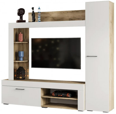 Стенка в гостиную Николь, Дуб крафт серый, Софт Айвори