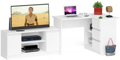 Мори Стол компьютерный МС-16 правый + Тумба МТВ1200.1, цвет белый, ШхГхВ 244,8х84,9х76,6 см., выдвижные ящики справа, НЕ универсальная сборка
