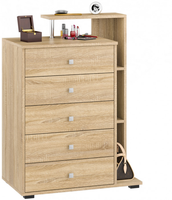 Камелия спальня № 14 Кровать с ящиками 900 + Стол косметический + Зеркало + Комод, цвет дуб сонома, сп.м. 900х2000 мм., б/м, основание есть