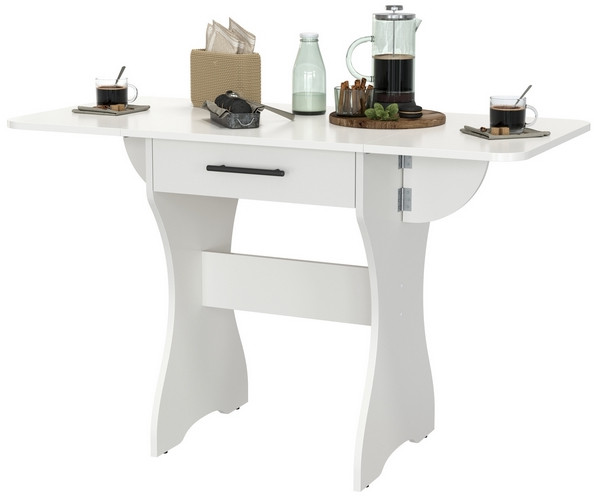 Стол обеденный раскладной с ящиком 6-02.120ТМбел, цвет белый, ШхГхВ 120х57х75 см., 60х57х75 см. сложенный