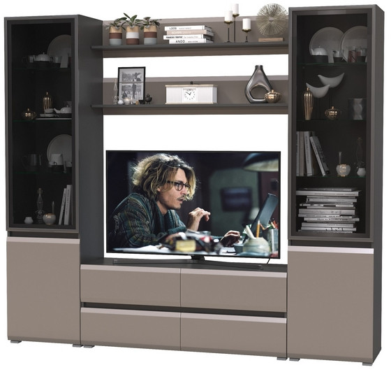 Сидней Комплектация № 068, цвет корпус: антрацит/фасады: МДФ веллюто капучино, ШхГхВ 229,9х41,3х205,2 см., ниша для ТВ 129х41х90 см., универс. сборка