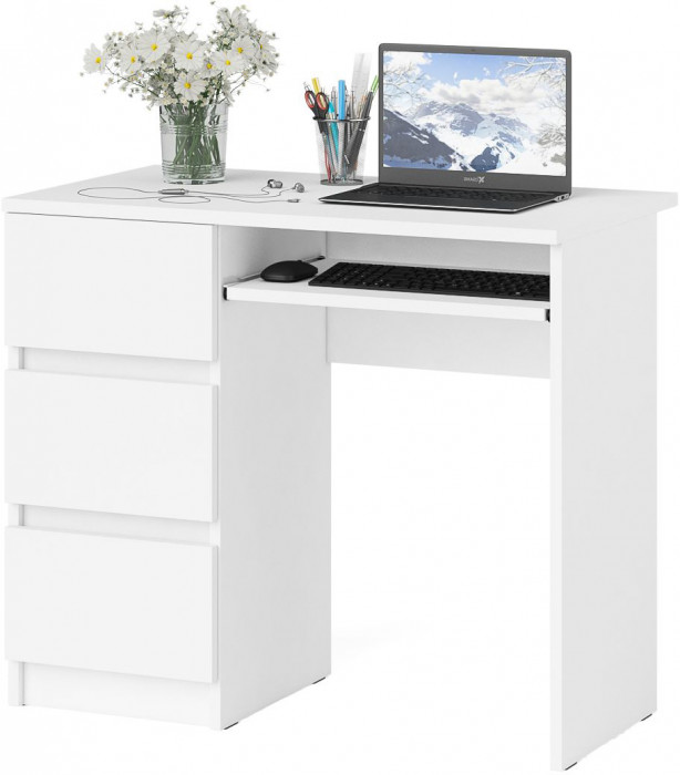 Мори Стол компьютерный МС-6 левый, цвет белый, ШхГхВ 90х50х76,6 см., выдвижные ящики слева, НЕ универсальная сборка