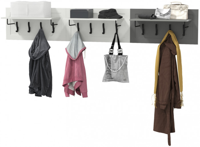 Остин 15.12 Вешалка + 15.12 Вешалка + 15.12 Вешалка, цвет белый шагрень/серый графит, ШхГхВ 239,1х29,6х39,7 см., универсальная сборка