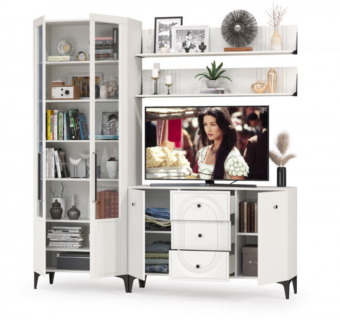 Валенсия Гостиная № 097, ЛДСП белый шагрень/МДФ белый шагрень