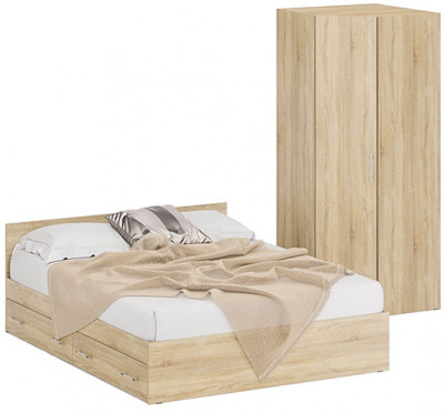 Кровать с ящиками 1600 + угловой шкаф Стандарт, дуб сонома