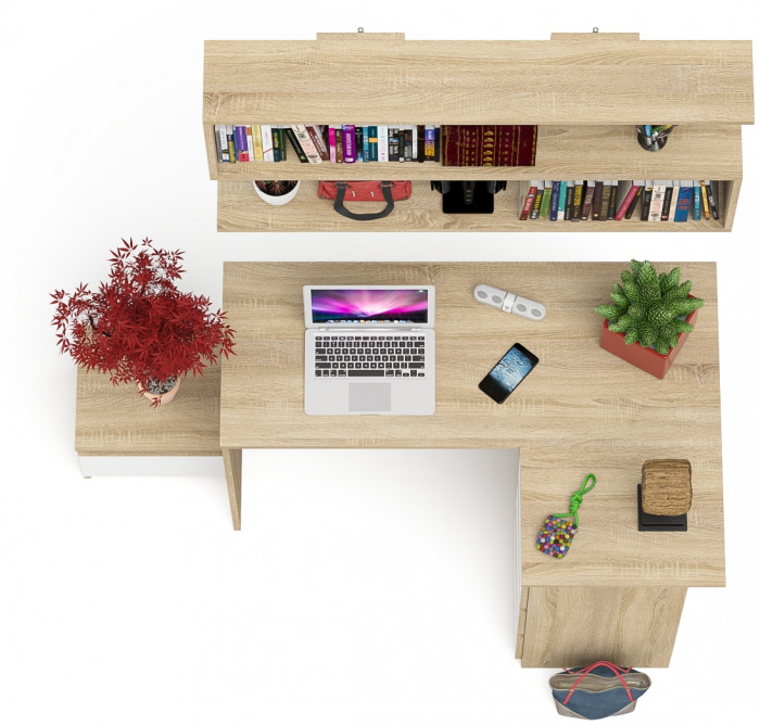 Мори компьютерный стол МС-16 правый + Тумба ТМП400.1 + Полка 1200, дуб сонома/белый