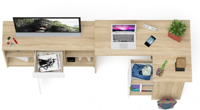 Мори Стол компьютерный МС-16 правый + Тумба МТВ1204.1, цвет дуб сонома/белый, ШхГхВ 244,8х84,9х76,6 см., выдвижные ящики справа, НЕ универс. сборка