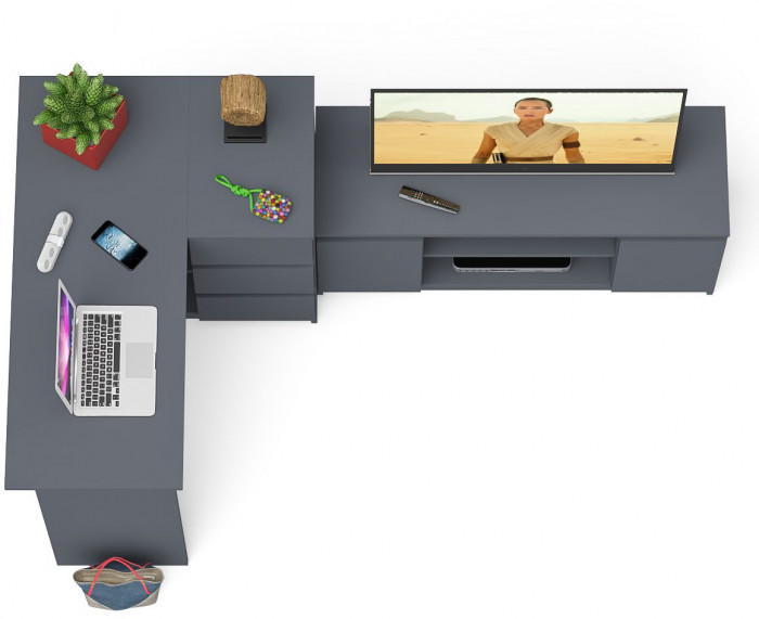 Мори Стол компьютерный МС-16 правый + Тумба МТВ1200.1, цвет графит, ШхГхВ 244,8х84,9х76,6 см., выдвижные ящики справа, НЕ универсальная сборка