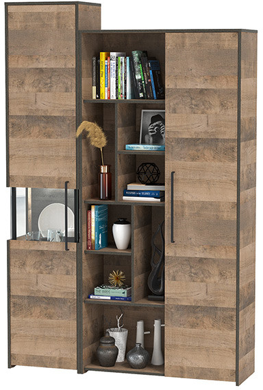 Трувор 13.205 Шкаф-пенал с витриной + 13.206 Шкаф-стеллаж, дуб гранж песочный/интра