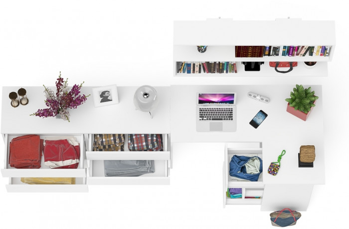 Мори компьютерный стол МС-16 правый + Комод МК1380.6 + Полка 1200, белый