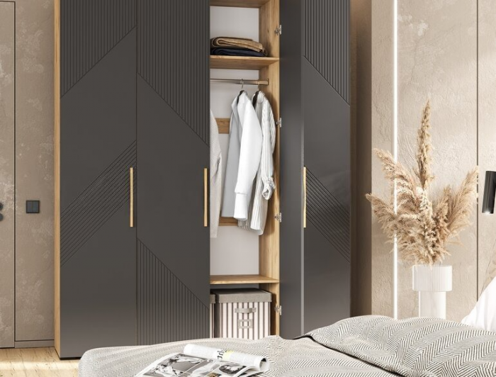 Ирис Шкаф 4-х ств. 1800 браш графит/дуб крафт