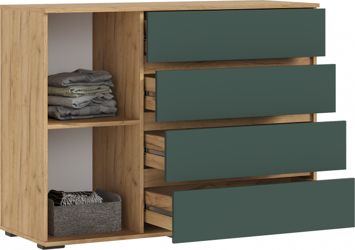 Норд Комод 1 дверь 4 ящика (1200), Дуб крафт/Изумрудный