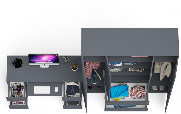 Мори Стол компьютерный МС-2 + Шкаф МШ1600.1, цвет графит, ШхГхВ 295,8х50,4х209,6 см., универсальная сборка