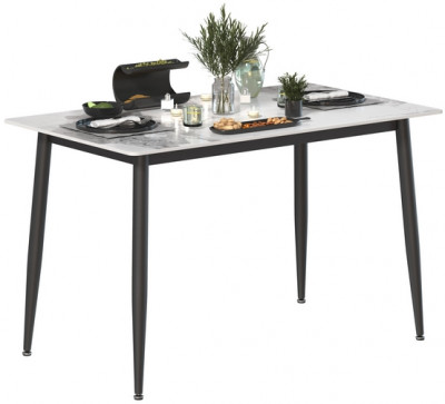 Обеденный стол Мебель--24 DT-27, цвет белый мрамор(глянцевая), ШхГхВ 120х70х75 см., столешница камень 10,5 мм., ножки металл, макс. нагрузка 80 кг.